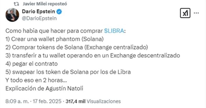 Milei resposteó un instructivo sobre la cripto $LIBRA y volvió a subir su cotización