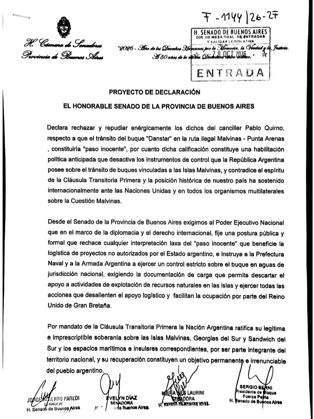 Berni repudió los dichos del canciller Quirno y exigió medidas concretas en defensa de Malvinas